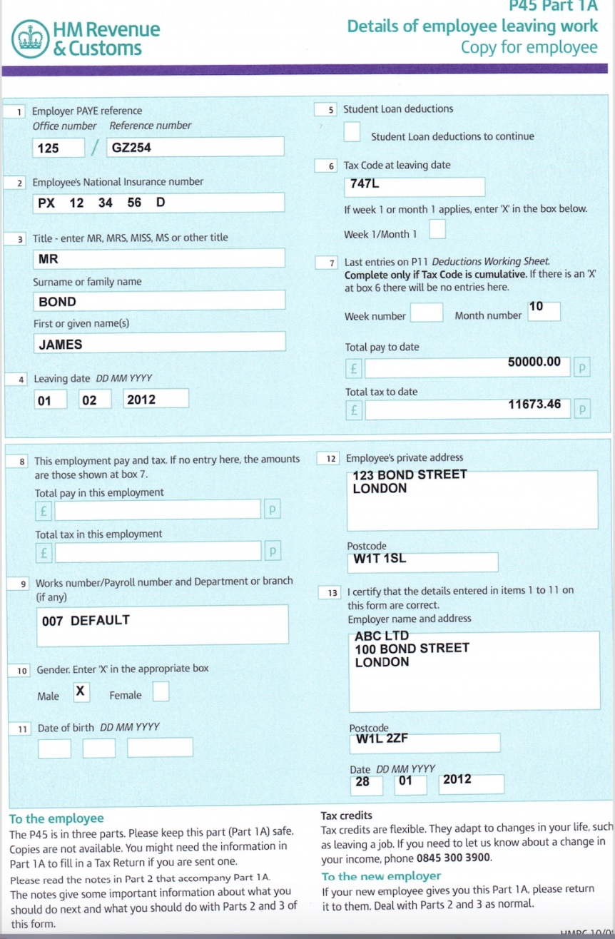 P45 Payslips | Replacement P45 Payslips