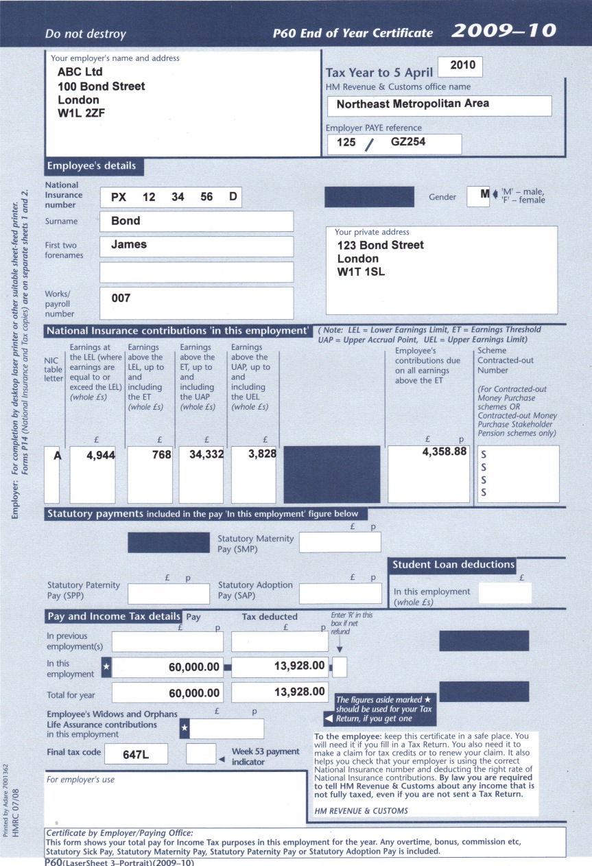 P60  Payslips | Replacement P60 Payslips